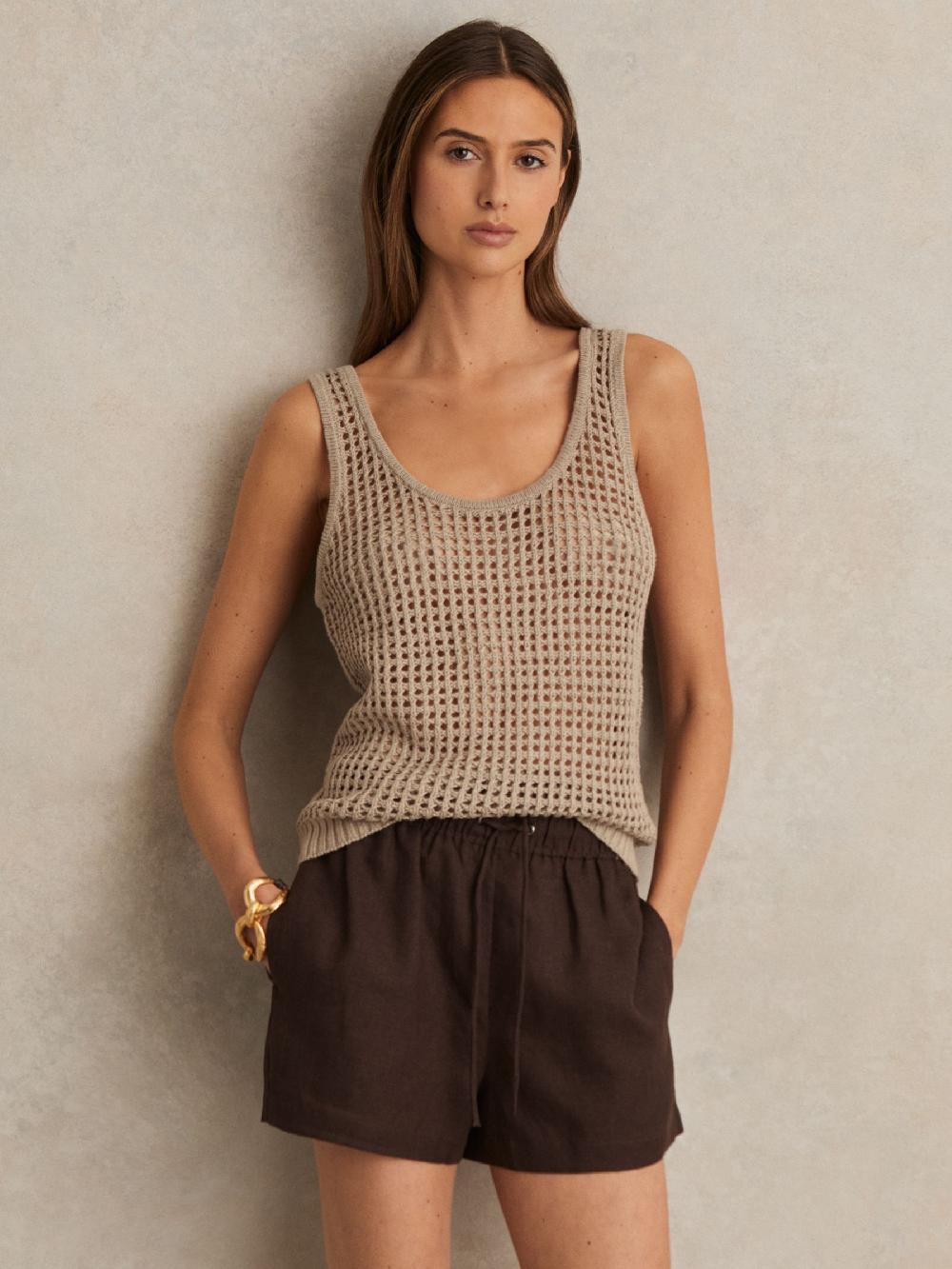 Reiss Linen Blend Drawstring Shorts In Chocolate Brown