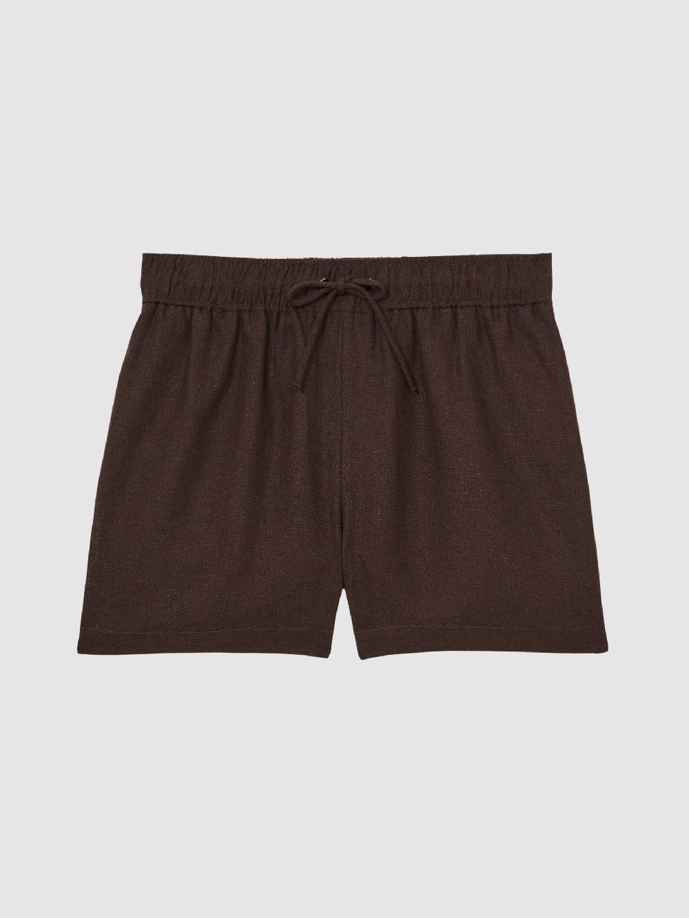 Reiss Linen Blend Drawstring Shorts In Chocolate Brown