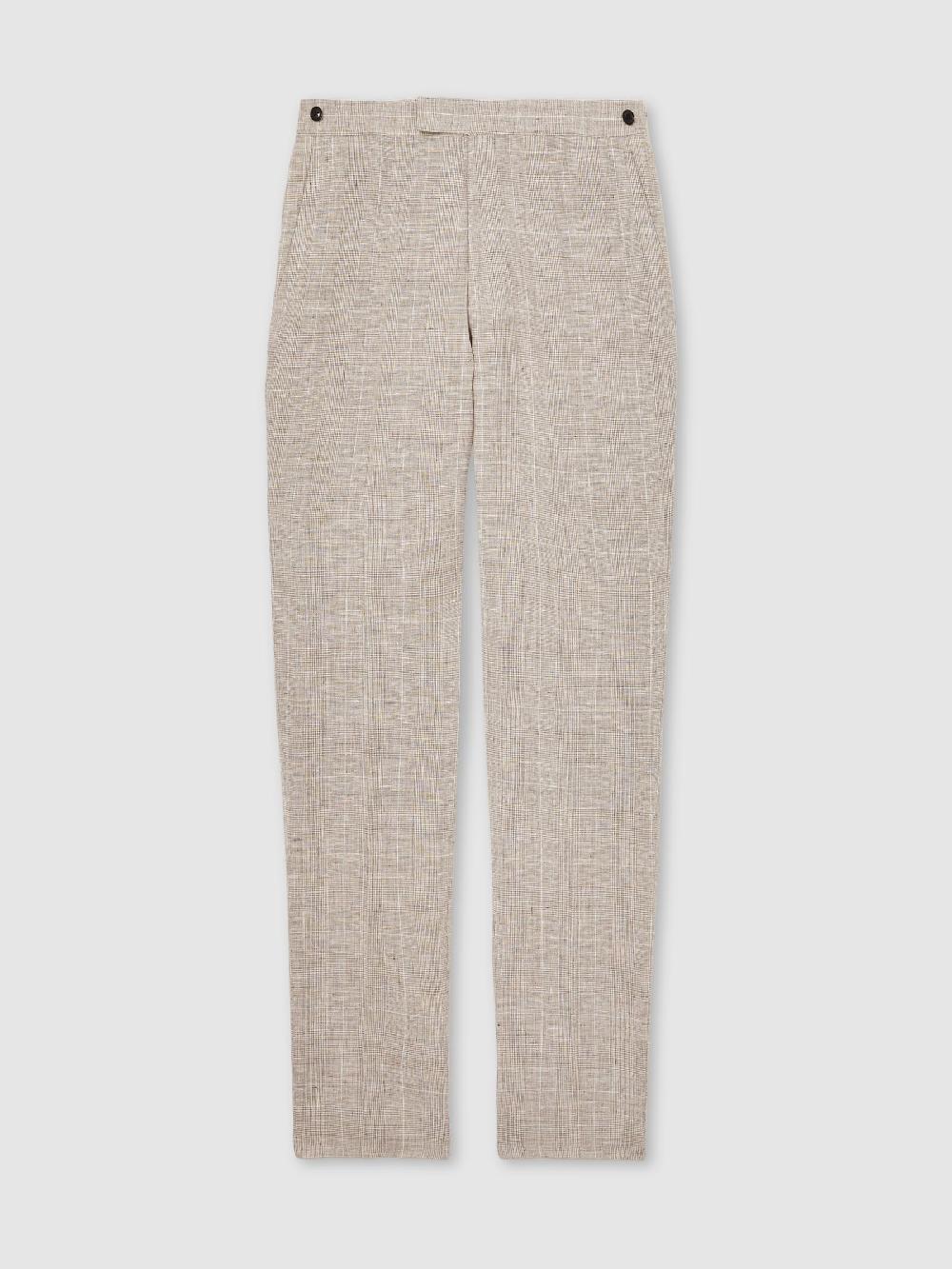 Reiss Linen Check Slim-Fit Suit Trousers In Oatmeal