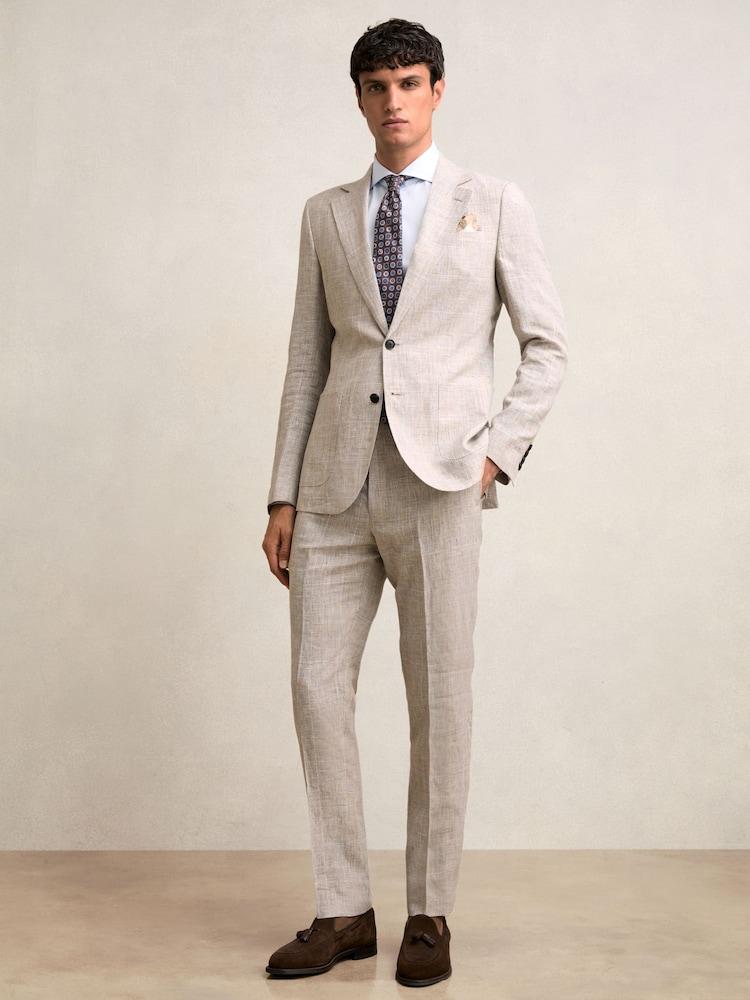 reiss Linen Check Slim-Fit Suit Trousers in Oatmeal