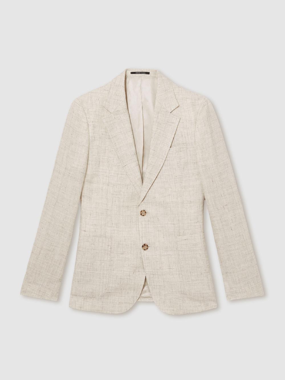 Reiss Linen-Cotton Single-Breasted Suit Blazer Slim-Fit In Stone
