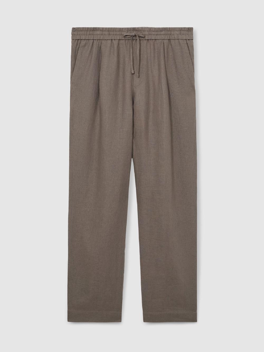 Reiss Linen Drawstring Relaxed-Fit Trousers In Mushroom Brown