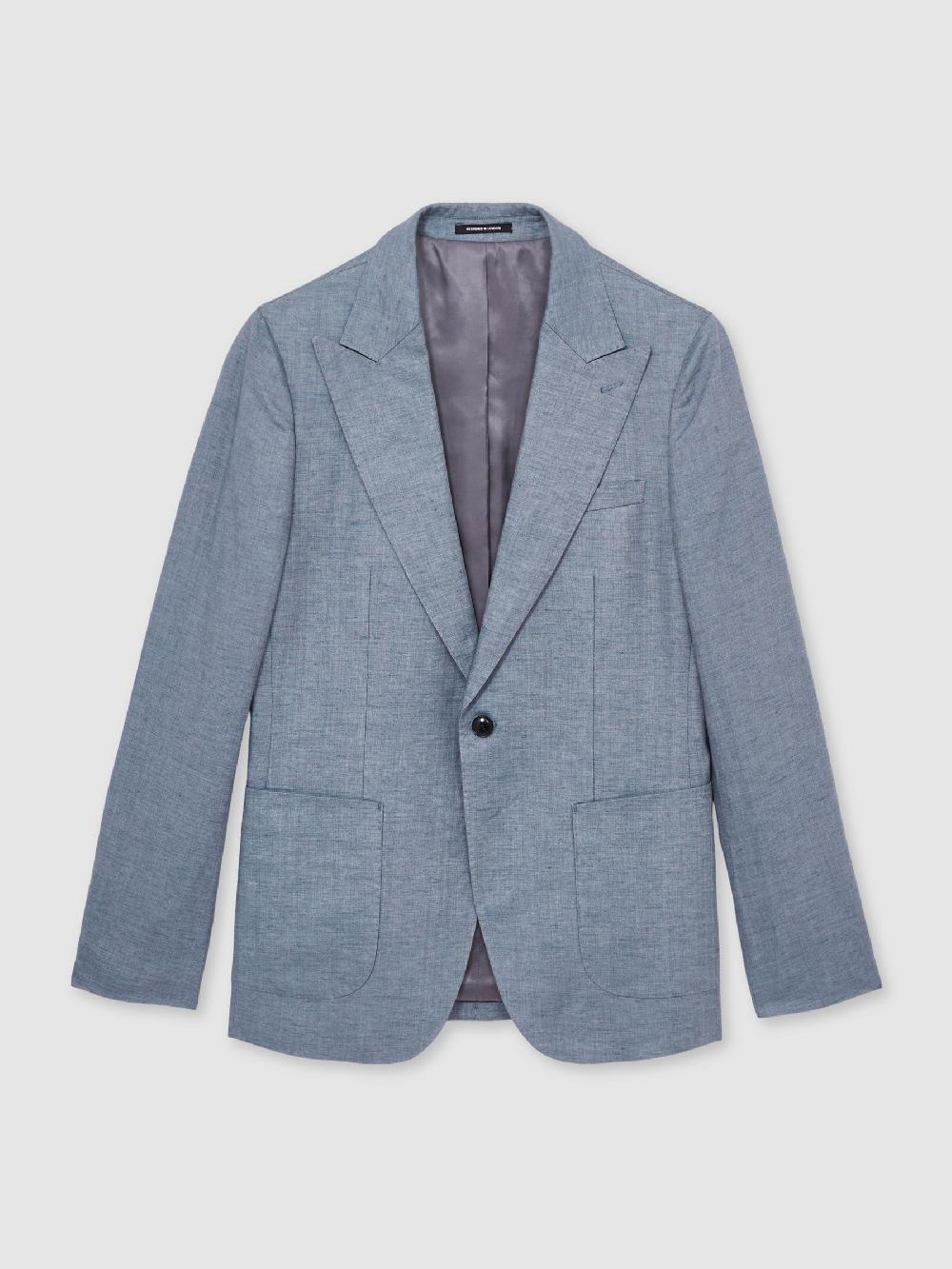 Reiss Linen Single-Breasted Suit Blazer Slim-Fit In Airforce Blue
