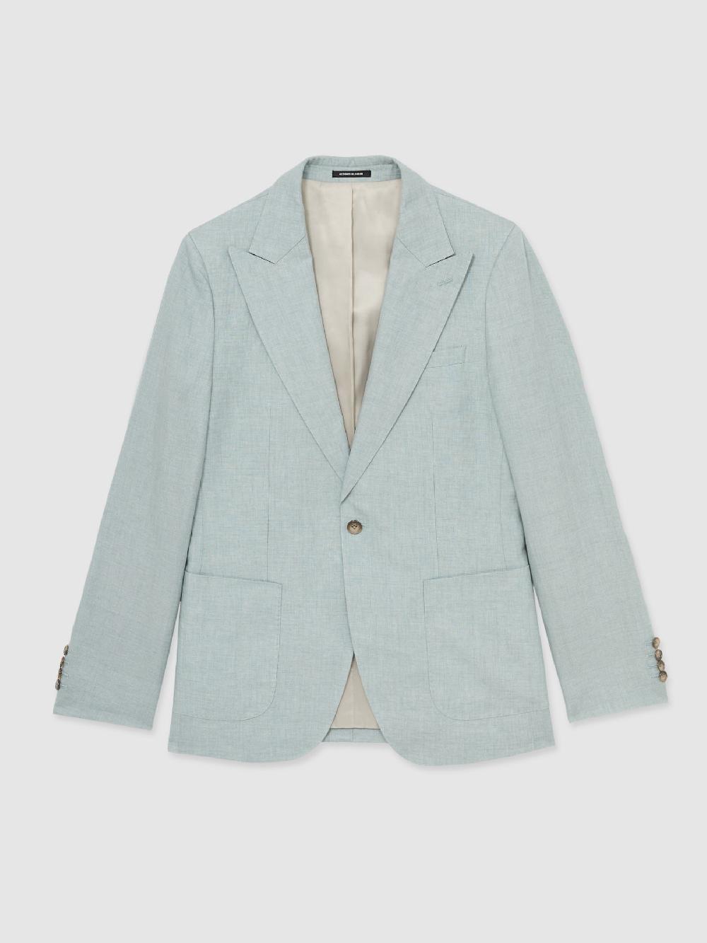 Reiss Linen Single-Breasted Suit Blazer Slim-Fit In Ocean Green