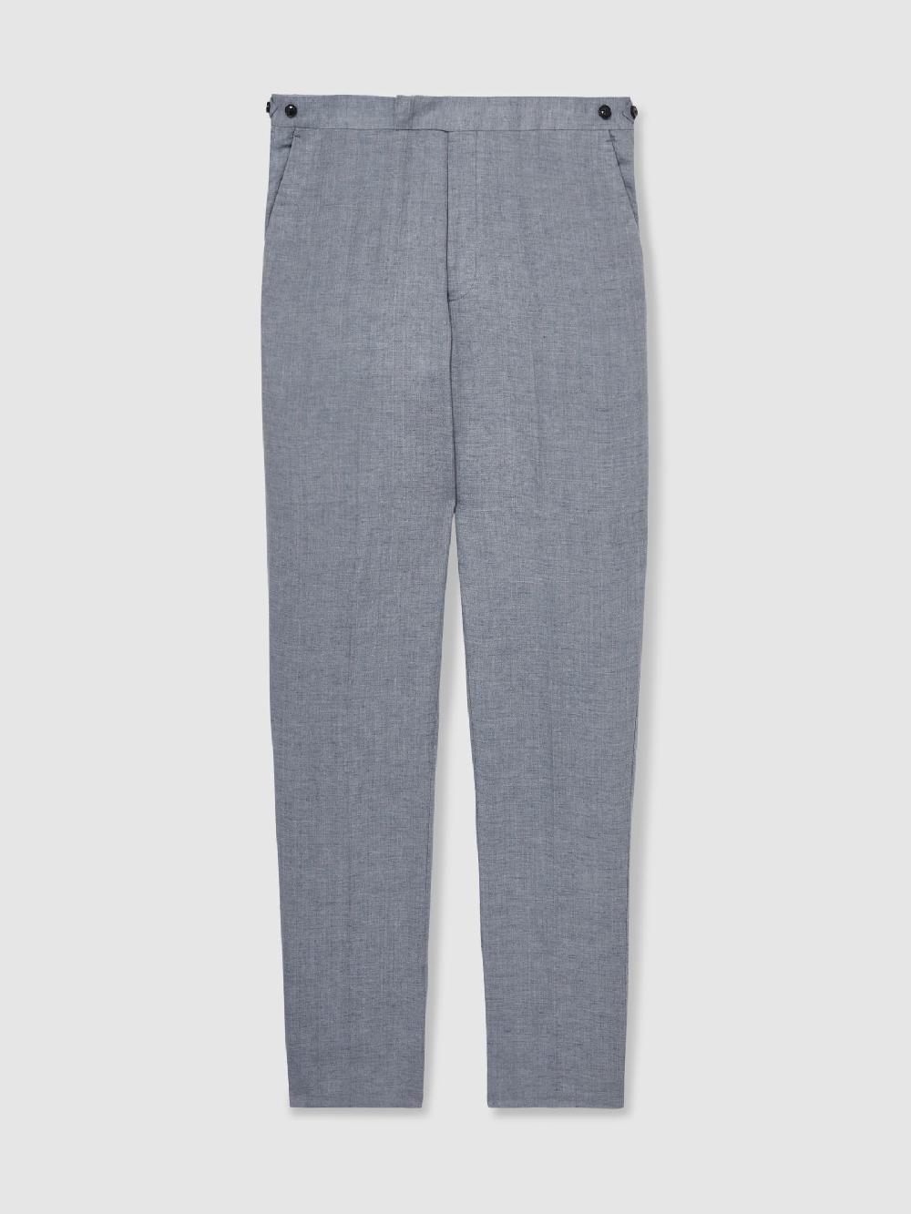 Reiss Linen Slim-Fit Suit Trousers In Airforce Blue
