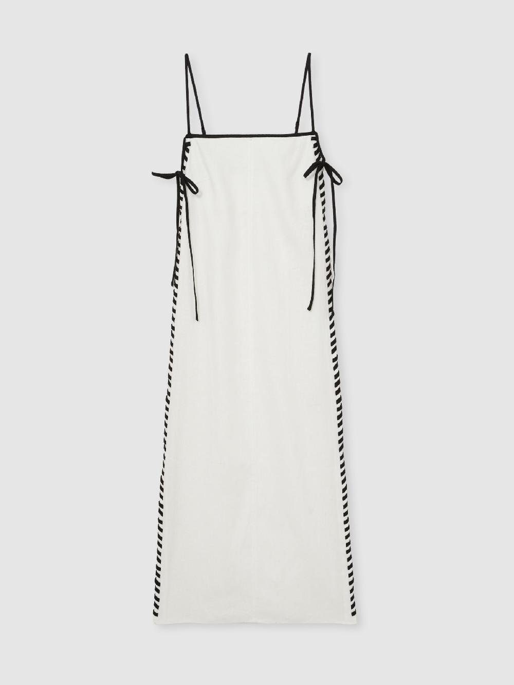 Reiss Linen Whipstitch Tie-Strap Midi Dress In Ivory