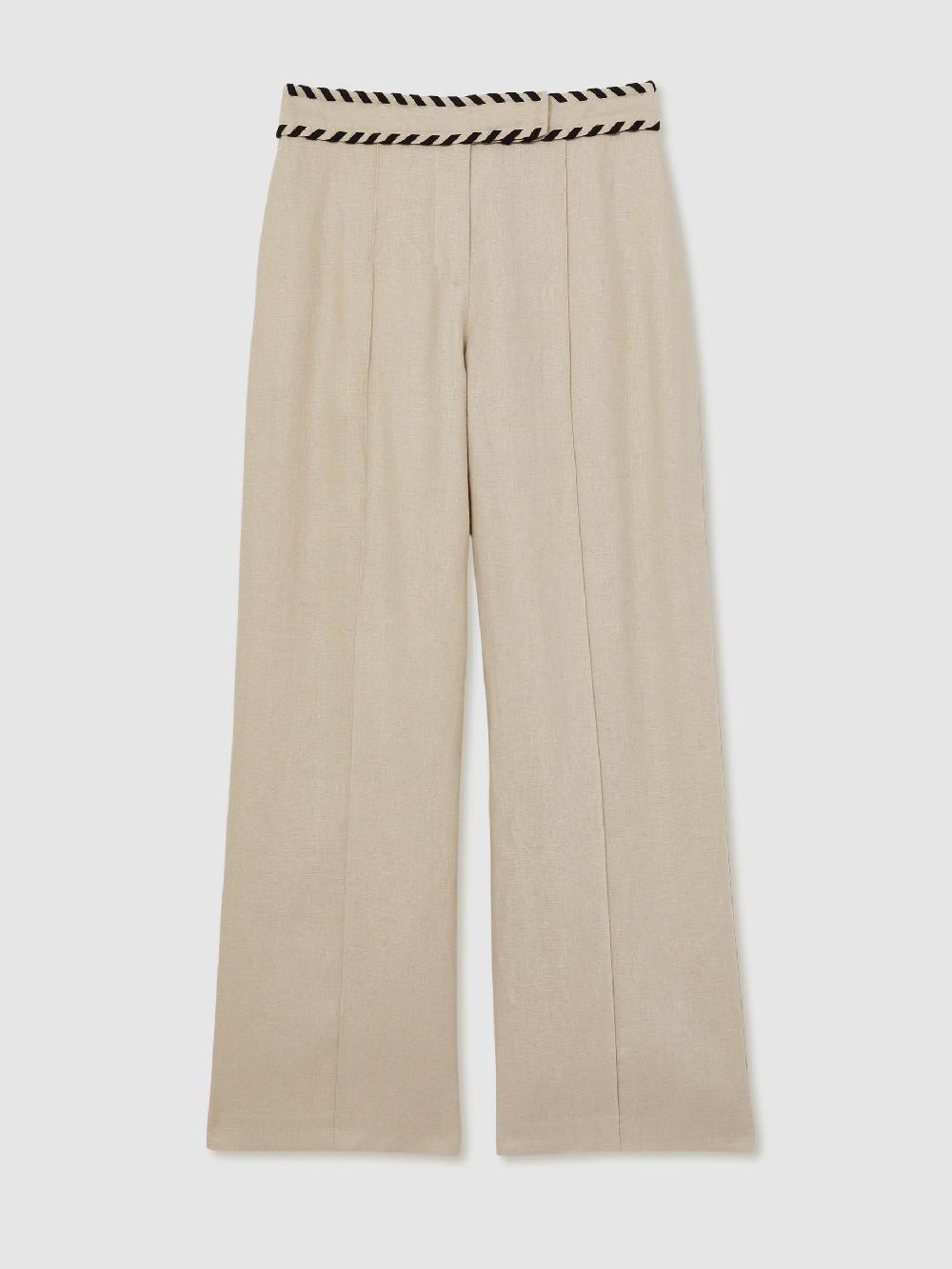 Reiss Linen Wide-Leg Whipstitch Trousers In Neutral