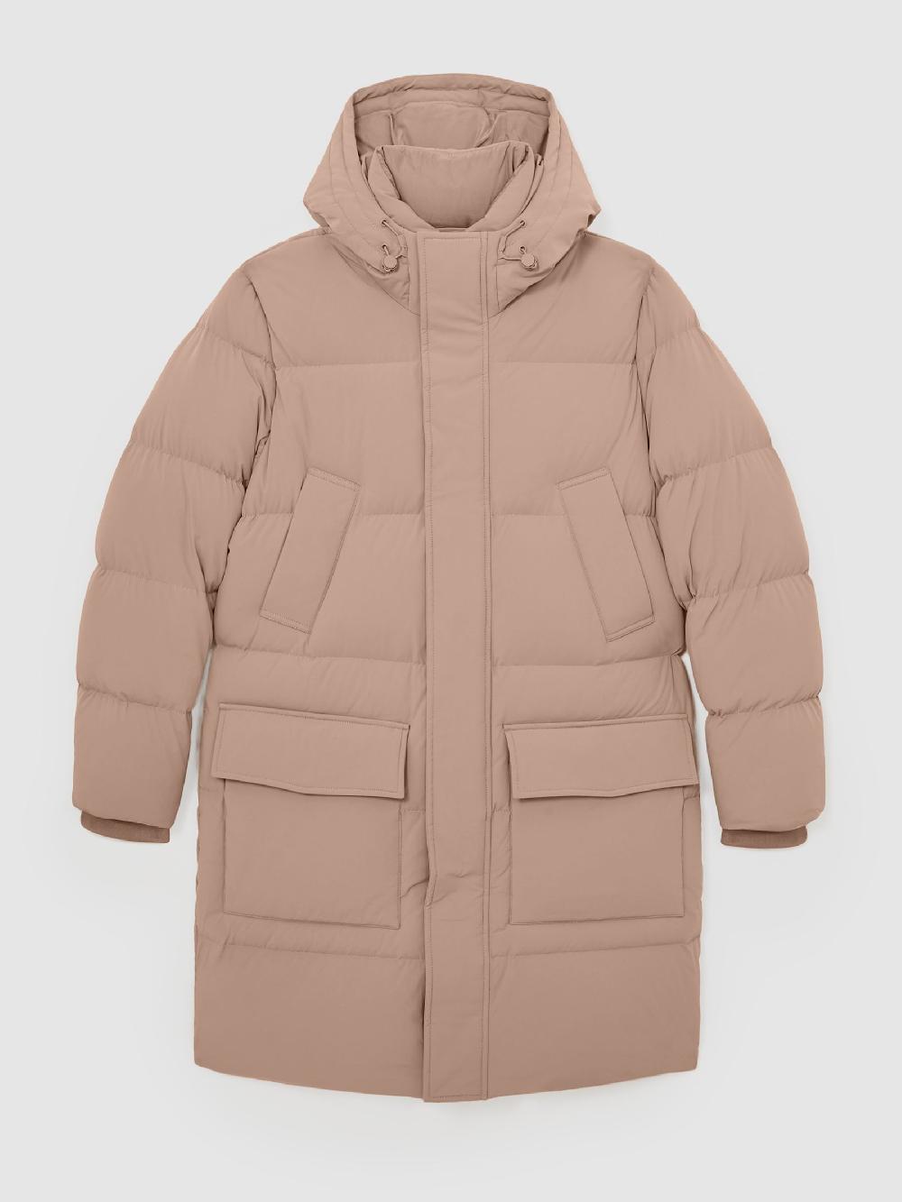 Reiss Longline Quilted Puffer Jacket In Light Camel Brown