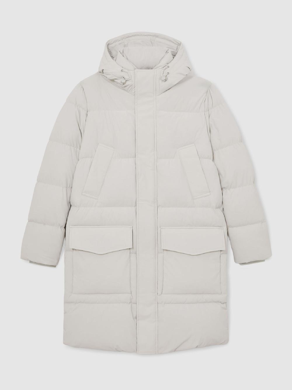 Reiss Longline Quilted Puffer Jacket In Light Stone