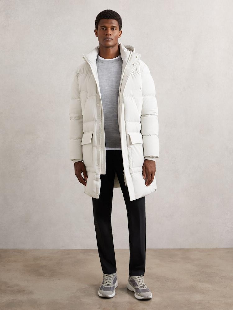 reiss Longline Quilted Puffer Jacket in Light Stone