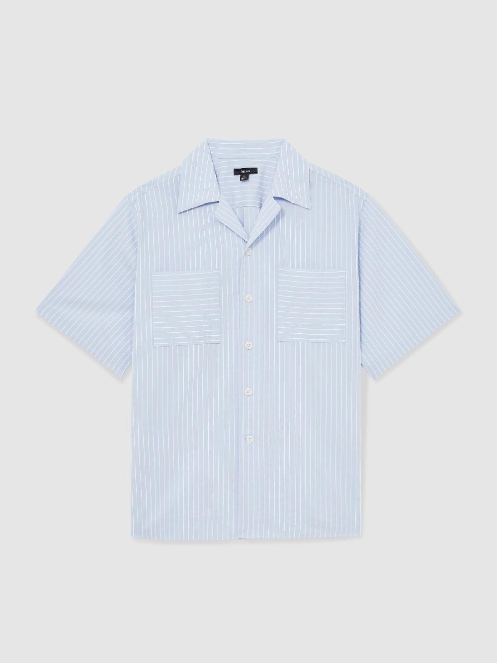 Reiss Lyocell-Blend Stripe Twin-Pocket Shirt In Soft Blue/White