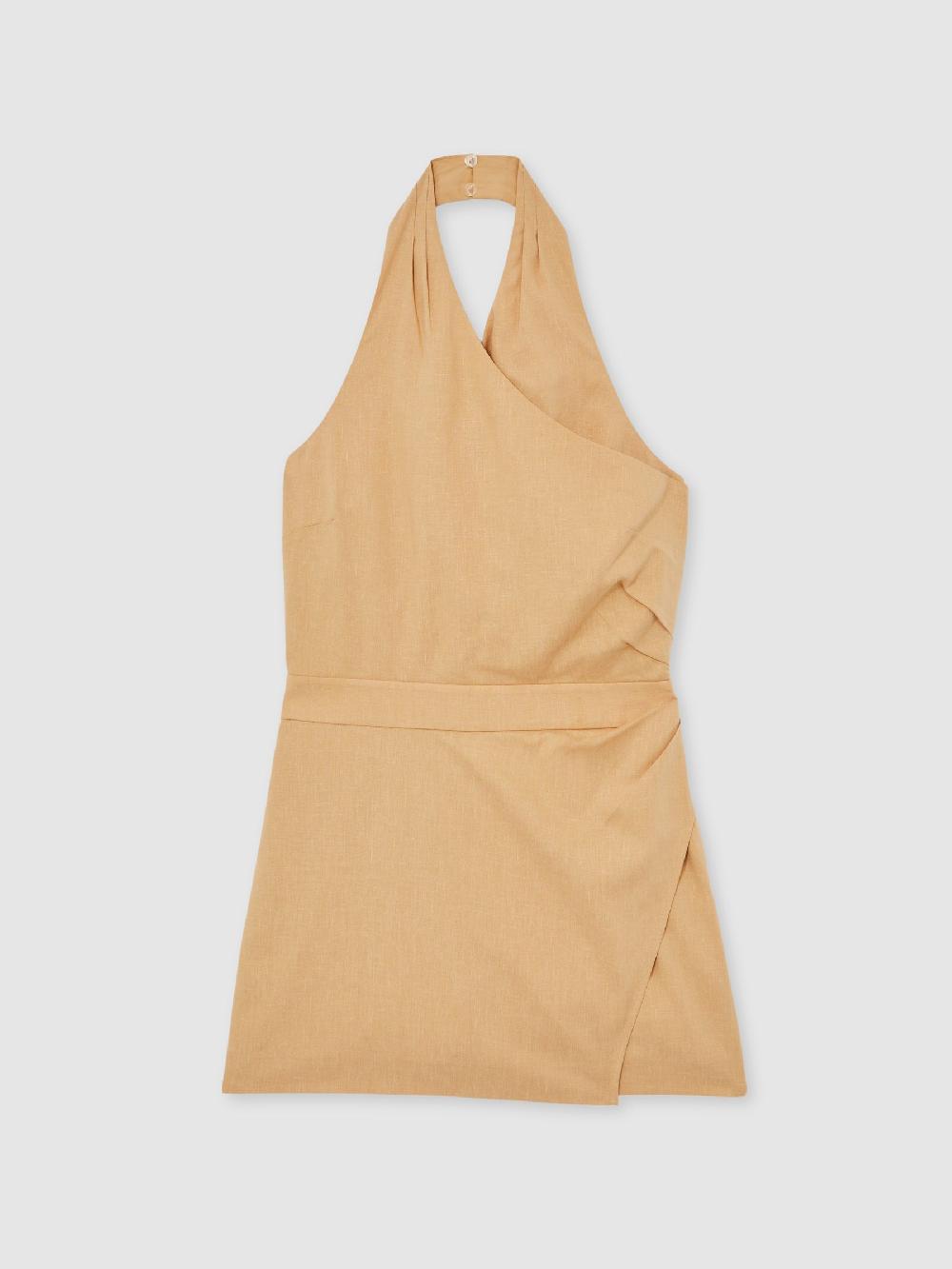 Reiss Lyocell Cotton Halter Skort Playsuit In Camel