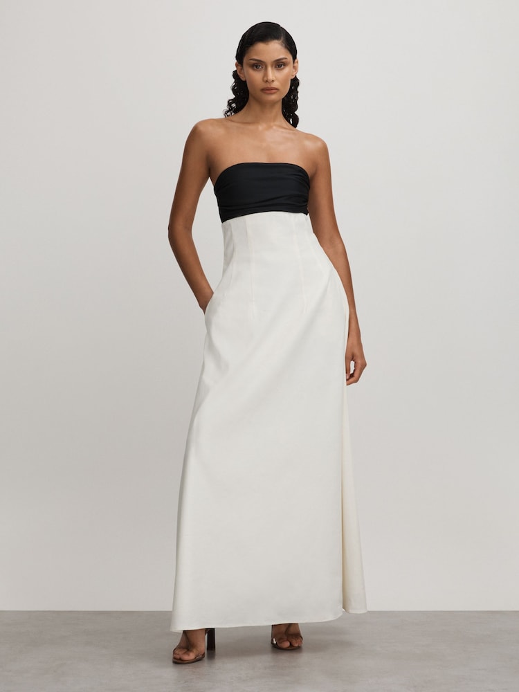 reiss Marcia Ivory Anna Quan Linen-Jersey Strapless Maxi Dress