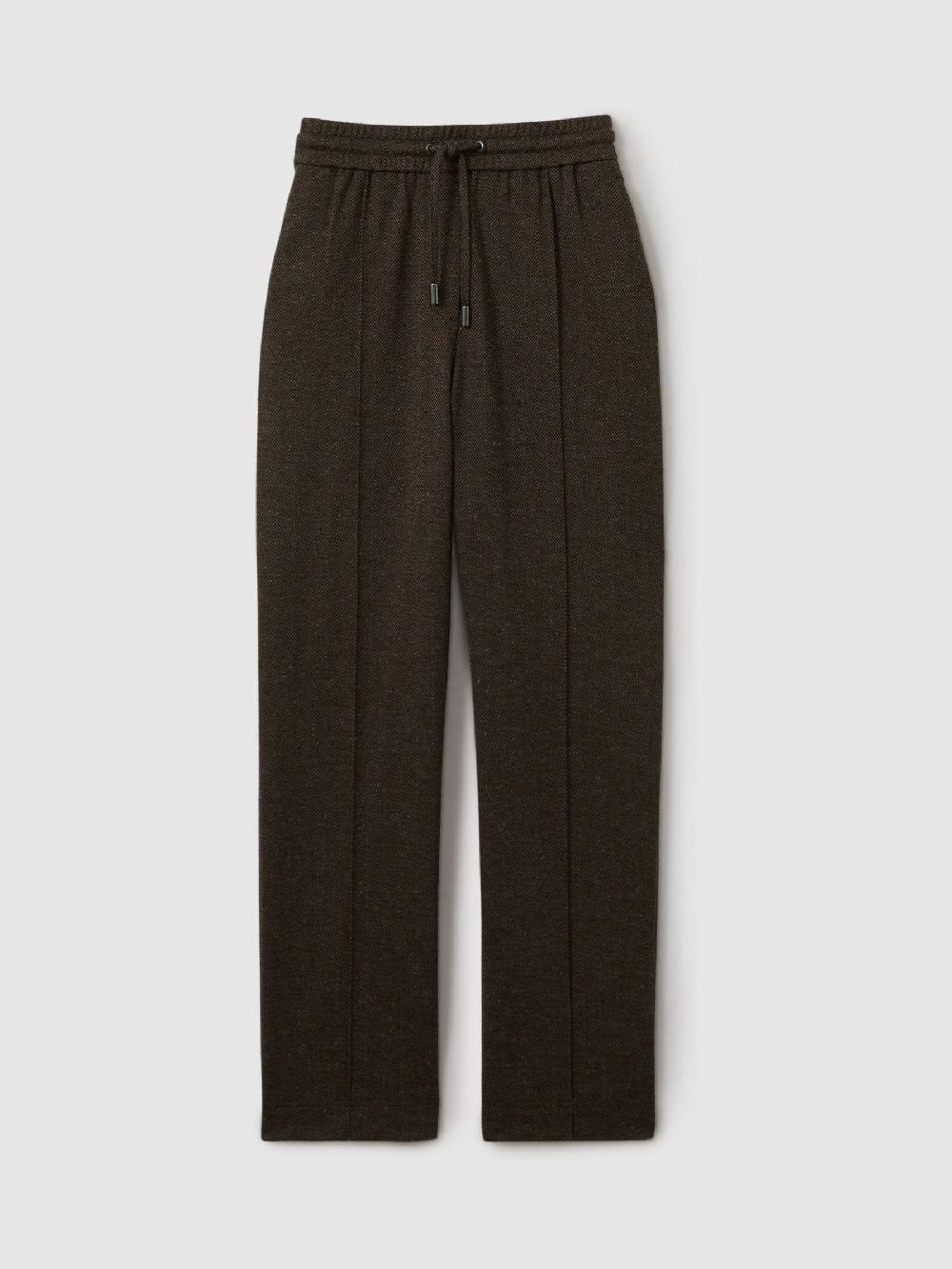 Reiss Marled Cotton Blend Drawstring Tapered Trousers In Chocolate