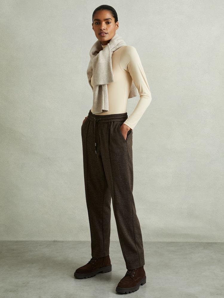 reiss Marled Cotton Blend Drawstring Tapered Trousers in Chocolate