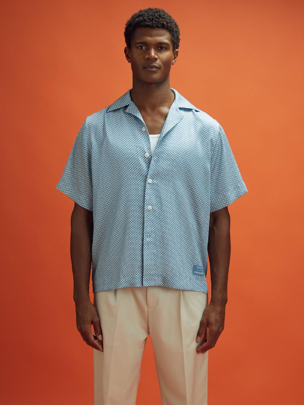 Reiss McLaren F1 Cuban Collar Shirt In Airforce Blue