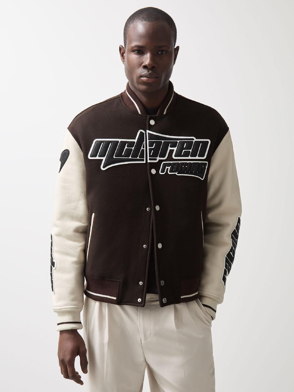Reiss McLaren F1 Team Bomber Jacket In Brown/Ivory/White