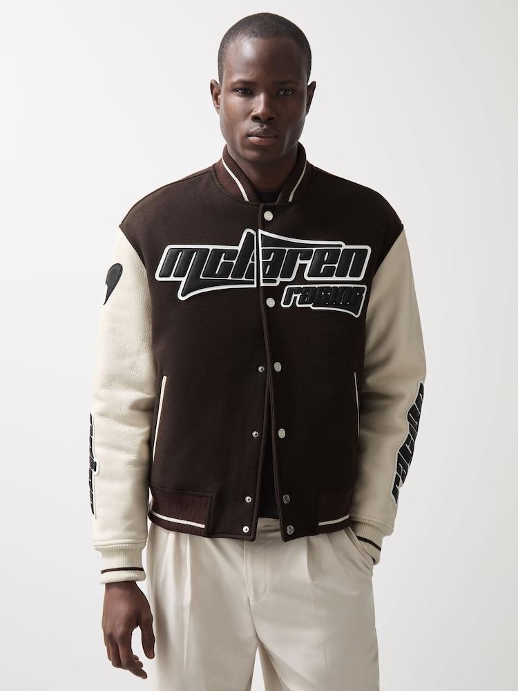 reiss McLaren F1 Team Bomber Jacket in Brown/Ivory/White