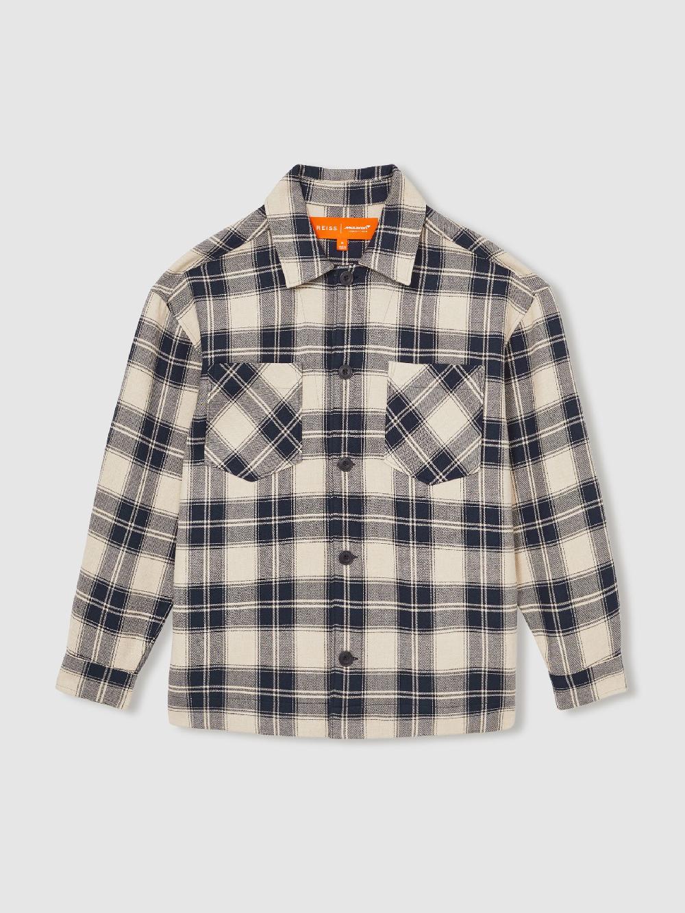 Reiss McLaren F1 Team Check Logo Overshirt In Navy/Off White