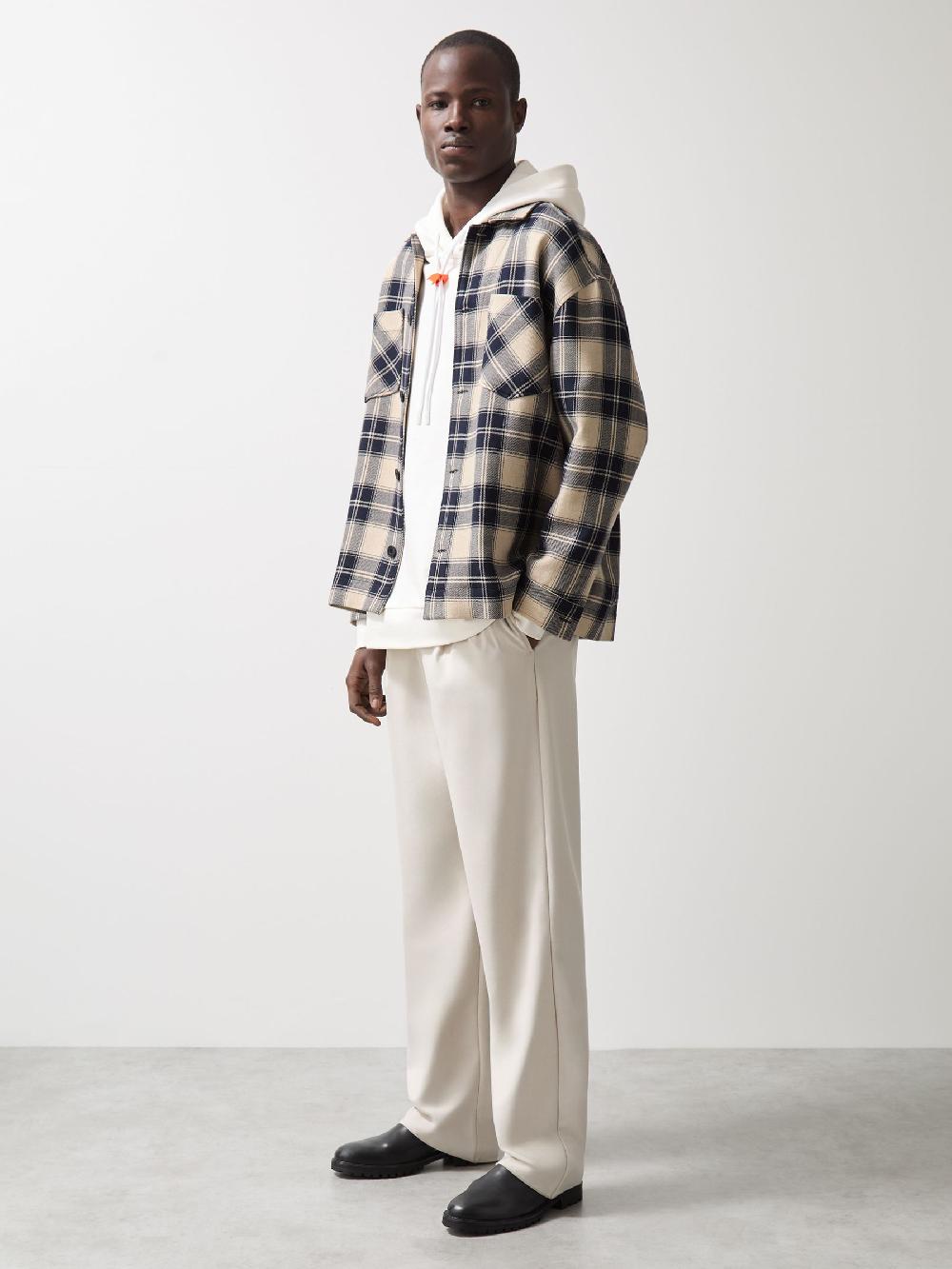 Reiss McLaren F1 Team Check Logo Overshirt In Navy/Off White