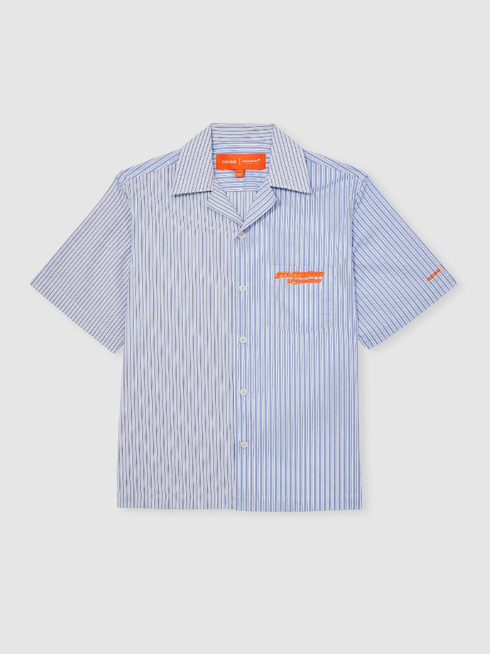 Reiss McLaren F1 Team Cuban Collar Striped Shirt In Soft Blue/White