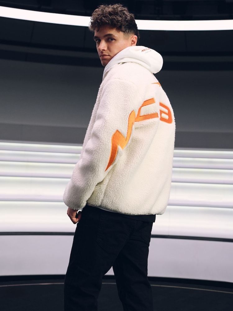 reiss McLaren F1 Team Embroidered Fleece Jacket Unisex Fit in Off White