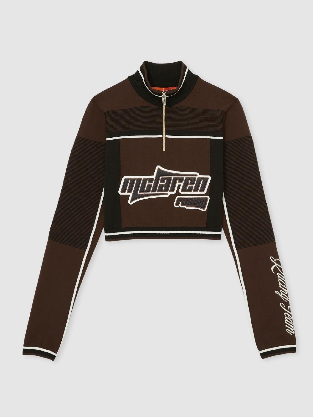 Reiss McLaren F1 Team Half-Zip Crop Top In Chocolate Brown