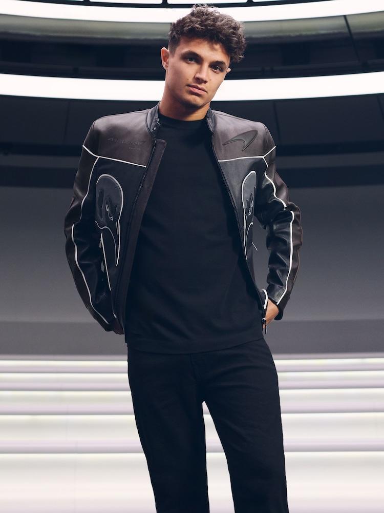 reiss McLaren F1 Team Leather Biker Jacket in Black