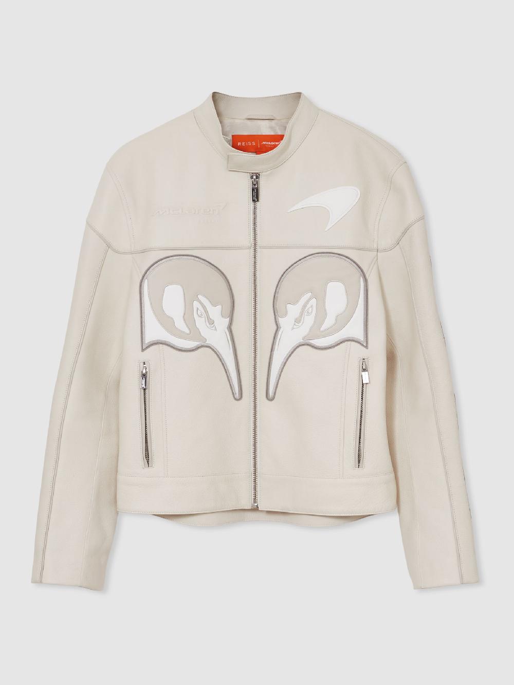Reiss McLaren F1 Team Leather Biker Jacket In Off White