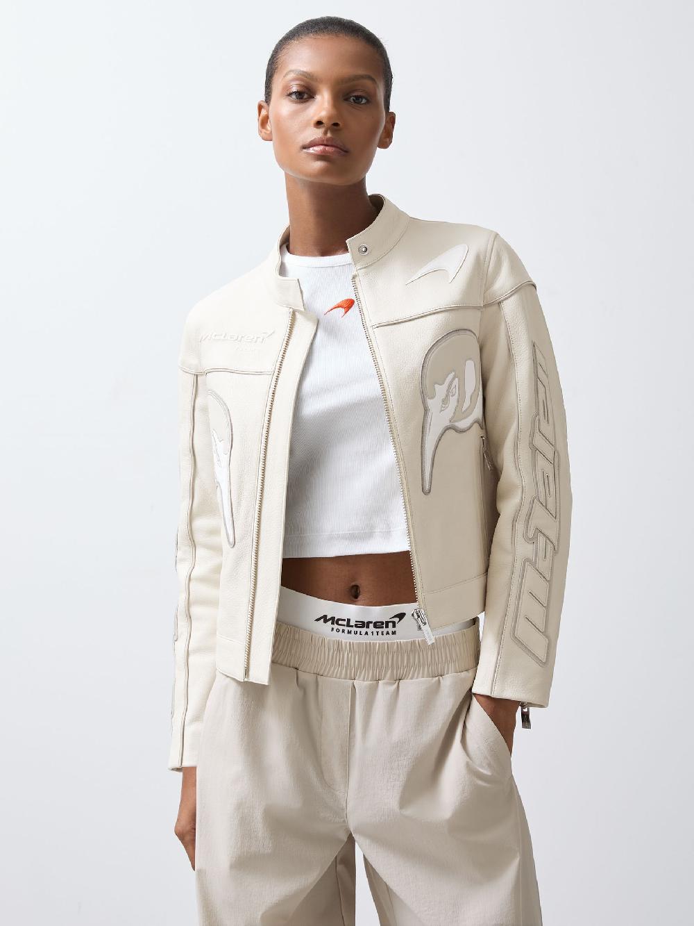 Reiss McLaren F1 Team Leather Biker Jacket In Off White