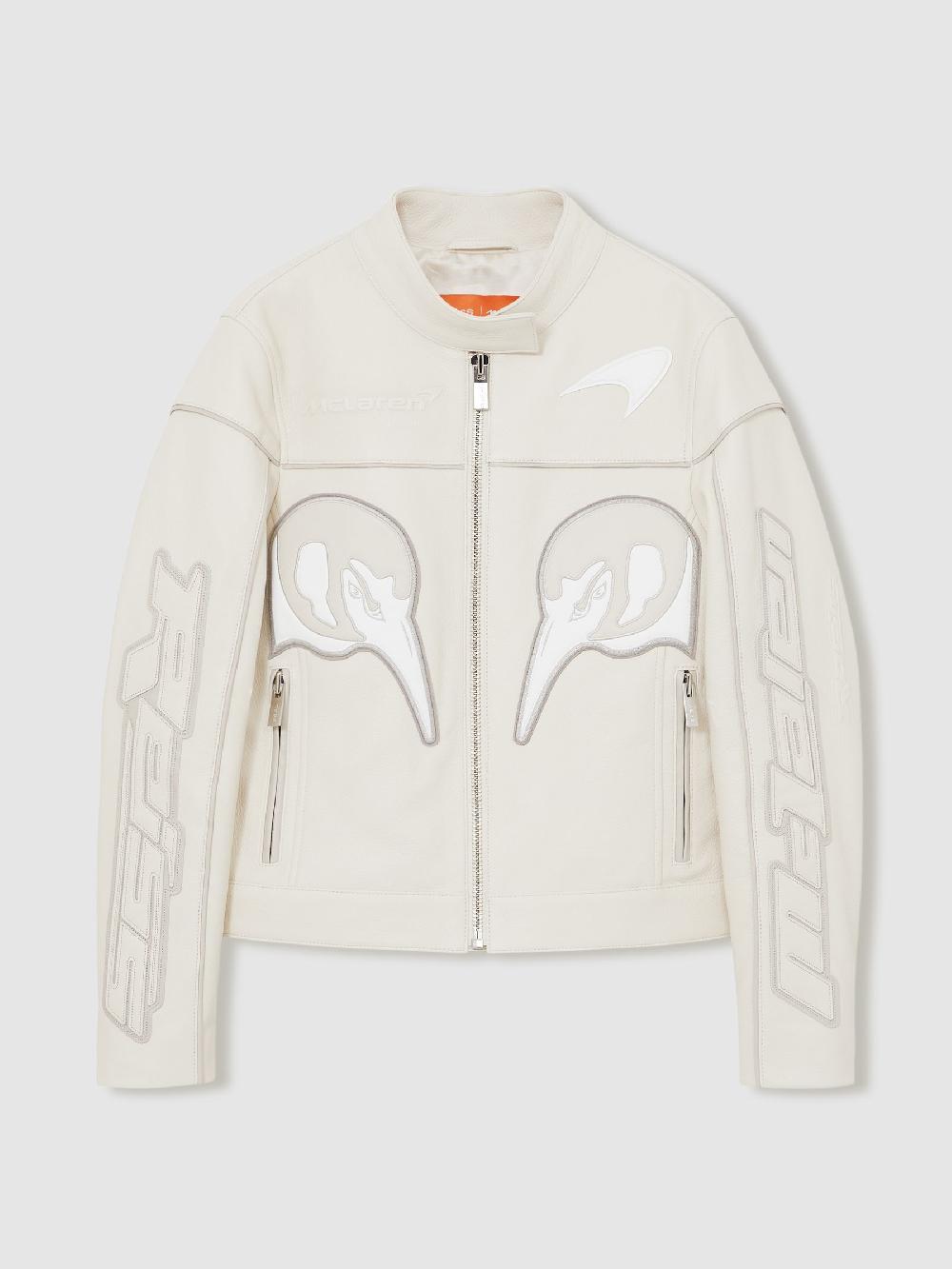 Reiss McLaren F1 Team Leather Biker Jacket In Off White