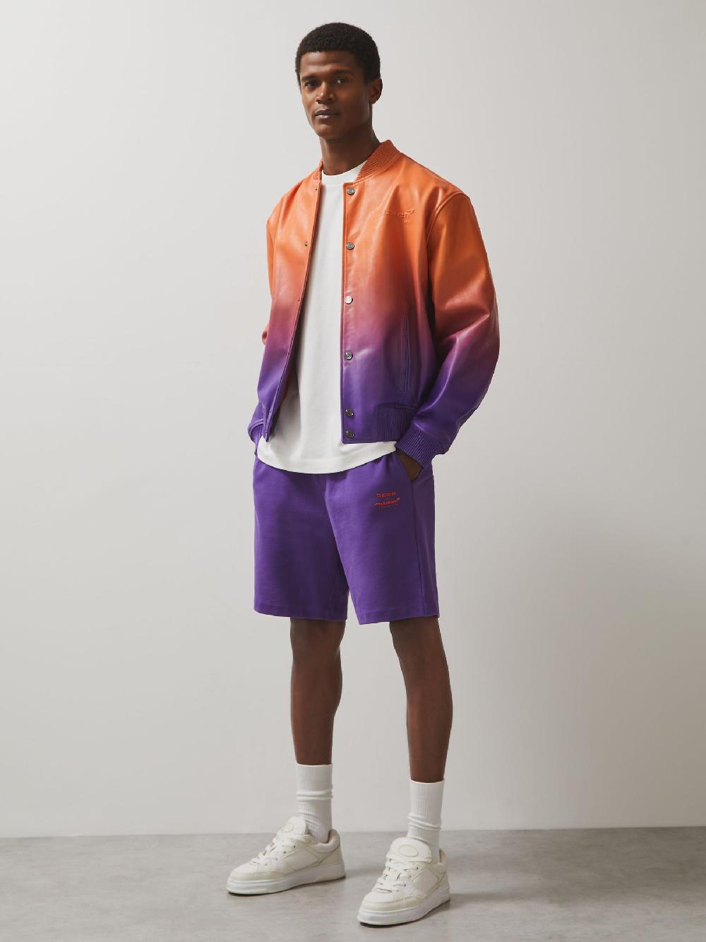 Reiss McLaren F1 Team Ombré Leather Jacket In Papaya Orange/Purple