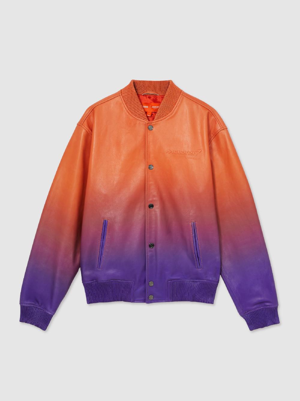 Reiss McLaren F1 Team Ombré Leather Jacket In Papaya Orange/Purple