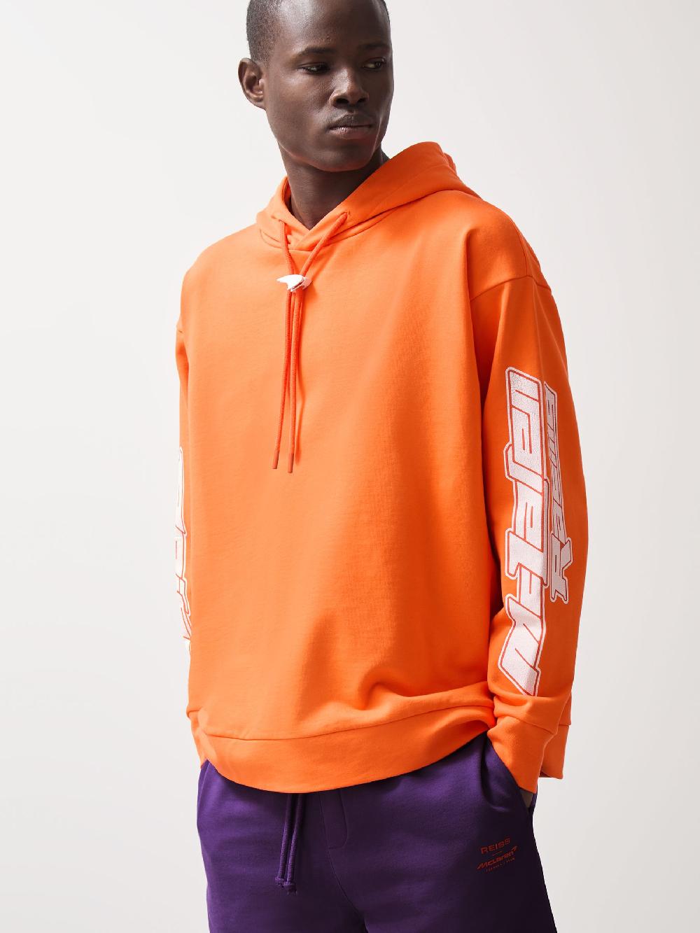 Reiss McLaren F1 Team Oversize Toggle Hoodie Unisex Fit In Papaya Orange