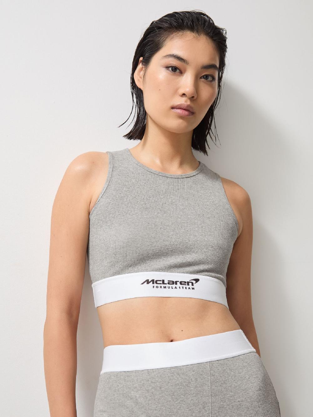 Reiss McLaren F1 Team Ribbed Cropped Vest In Grey Melange