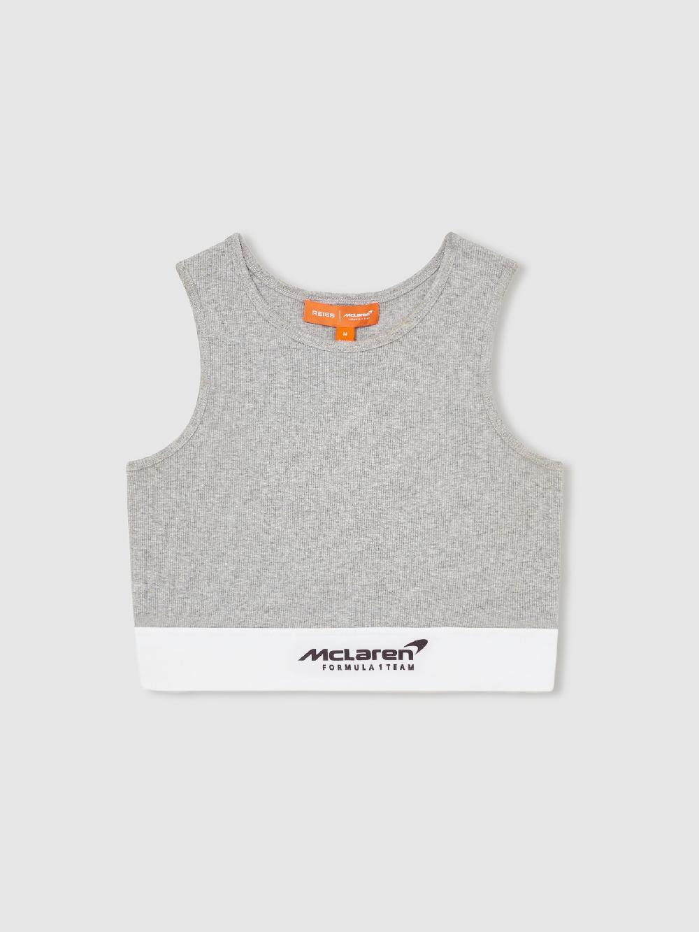 Reiss McLaren F1 Team Ribbed Cropped Vest In Grey Melange