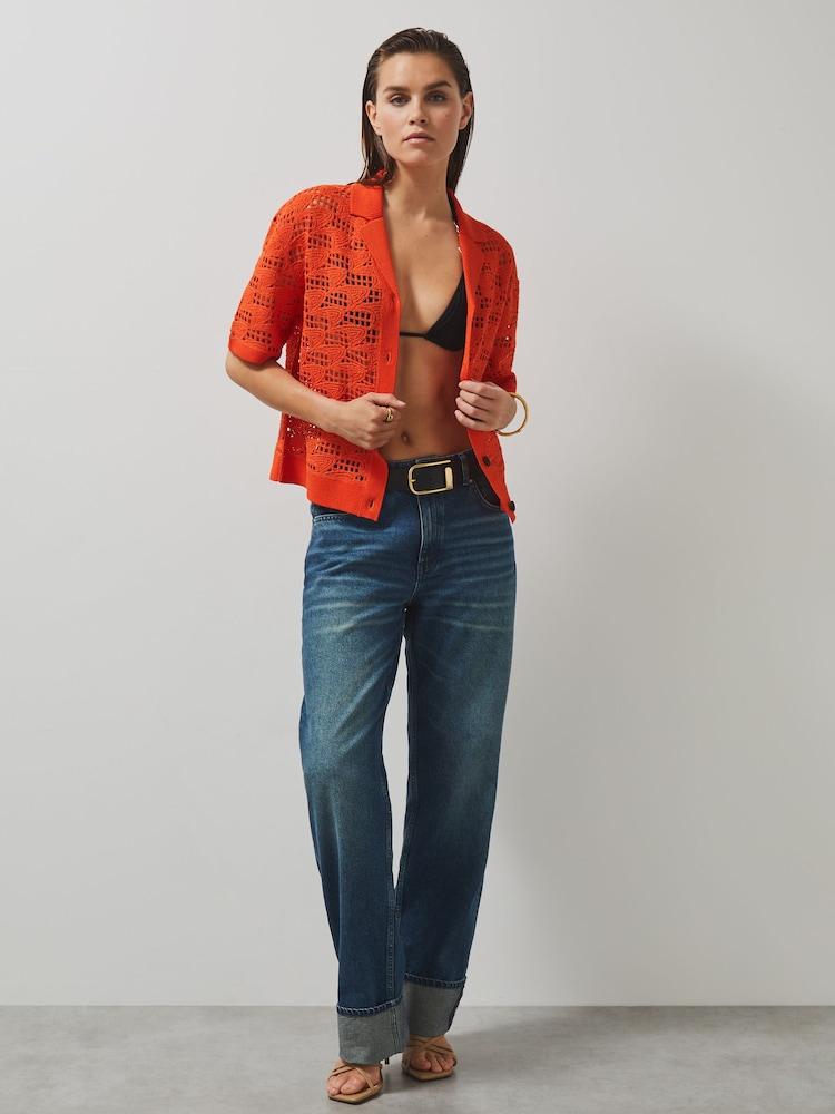 reiss McLaren F1 Team Speedmark Crochet Shirt in Papaya