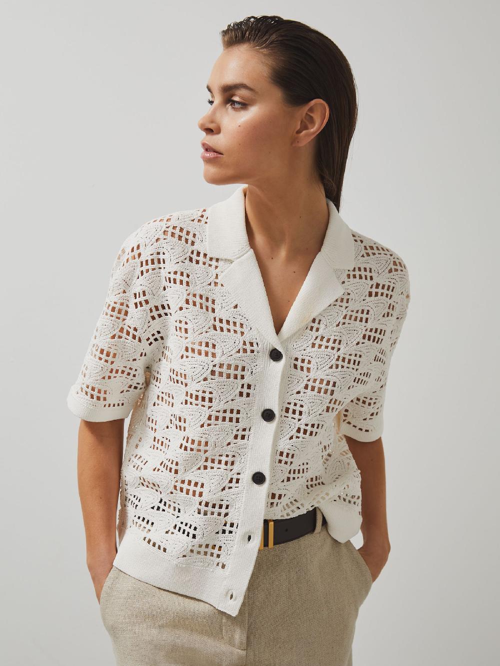 Reiss McLaren F1 Team Speedmark Crochet Shirt In White