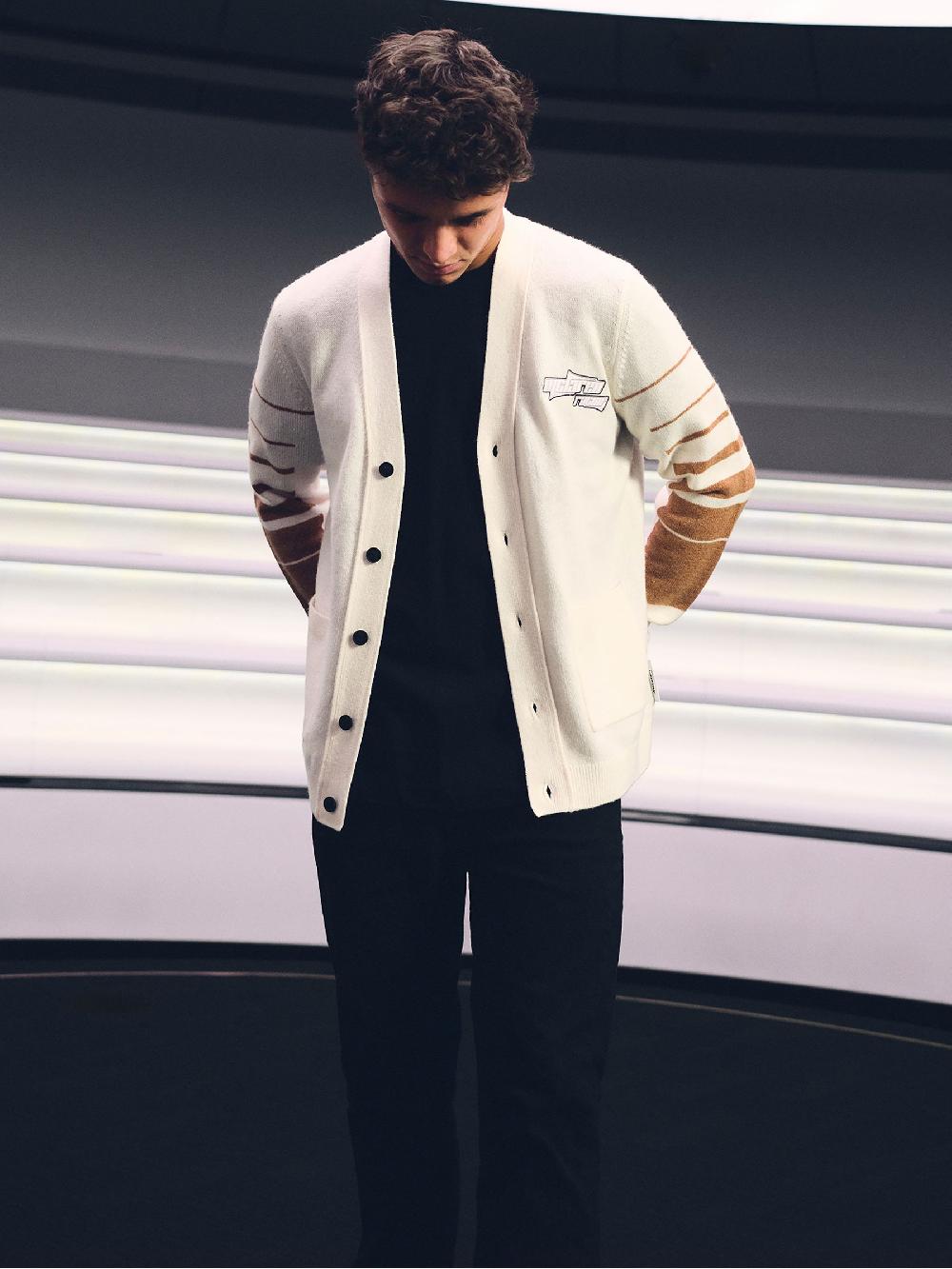 Reiss McLaren F1 Team Varsity Cardigan Wool-Cashmere In Off White/Camel