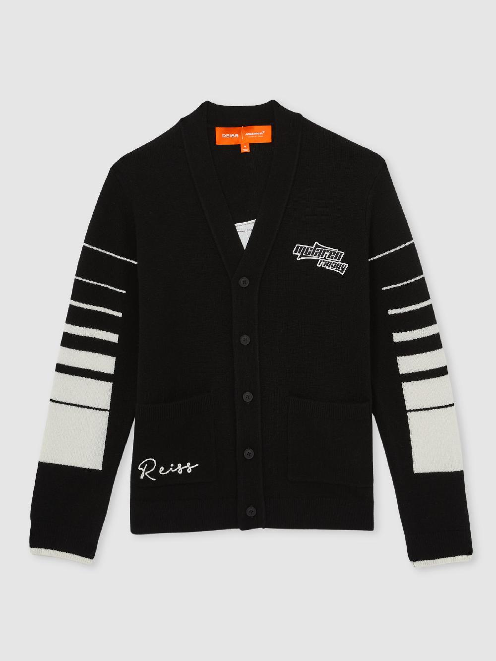 Reiss McLaren F1 Team Wool-Cashmere Varsity Cardigan In Black