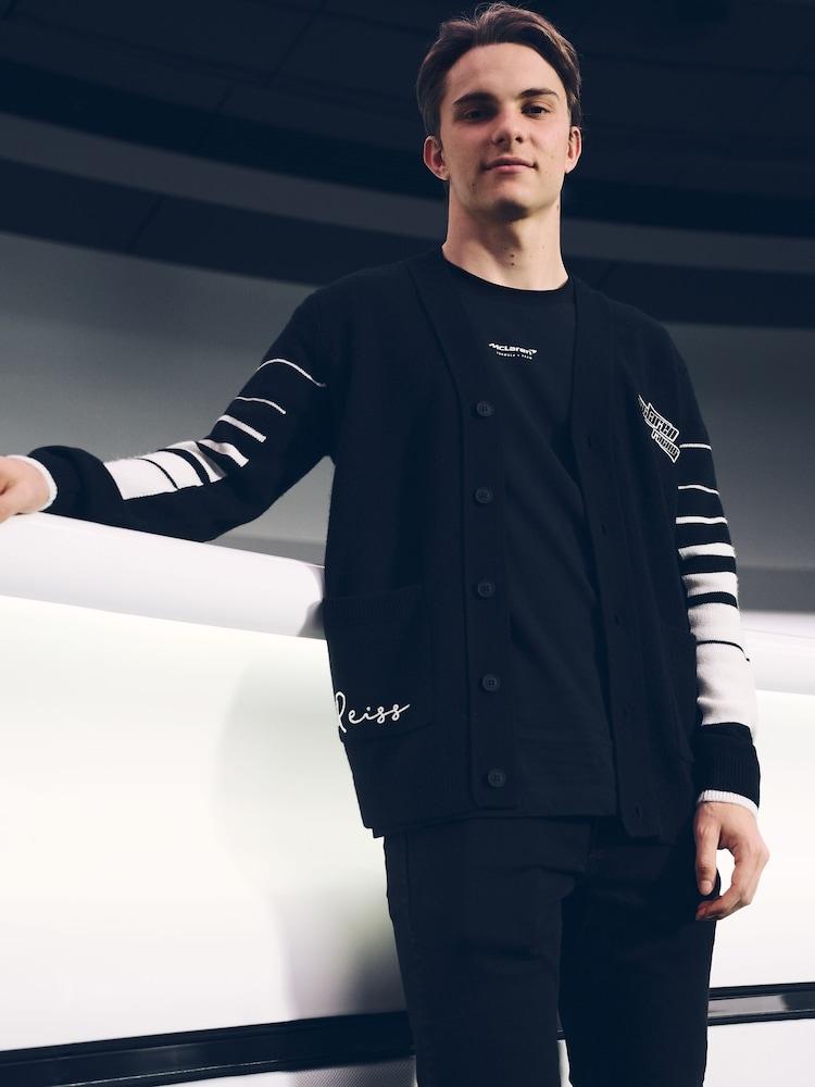 reiss McLaren F1 Team Wool-Cashmere Varsity Cardigan in Black