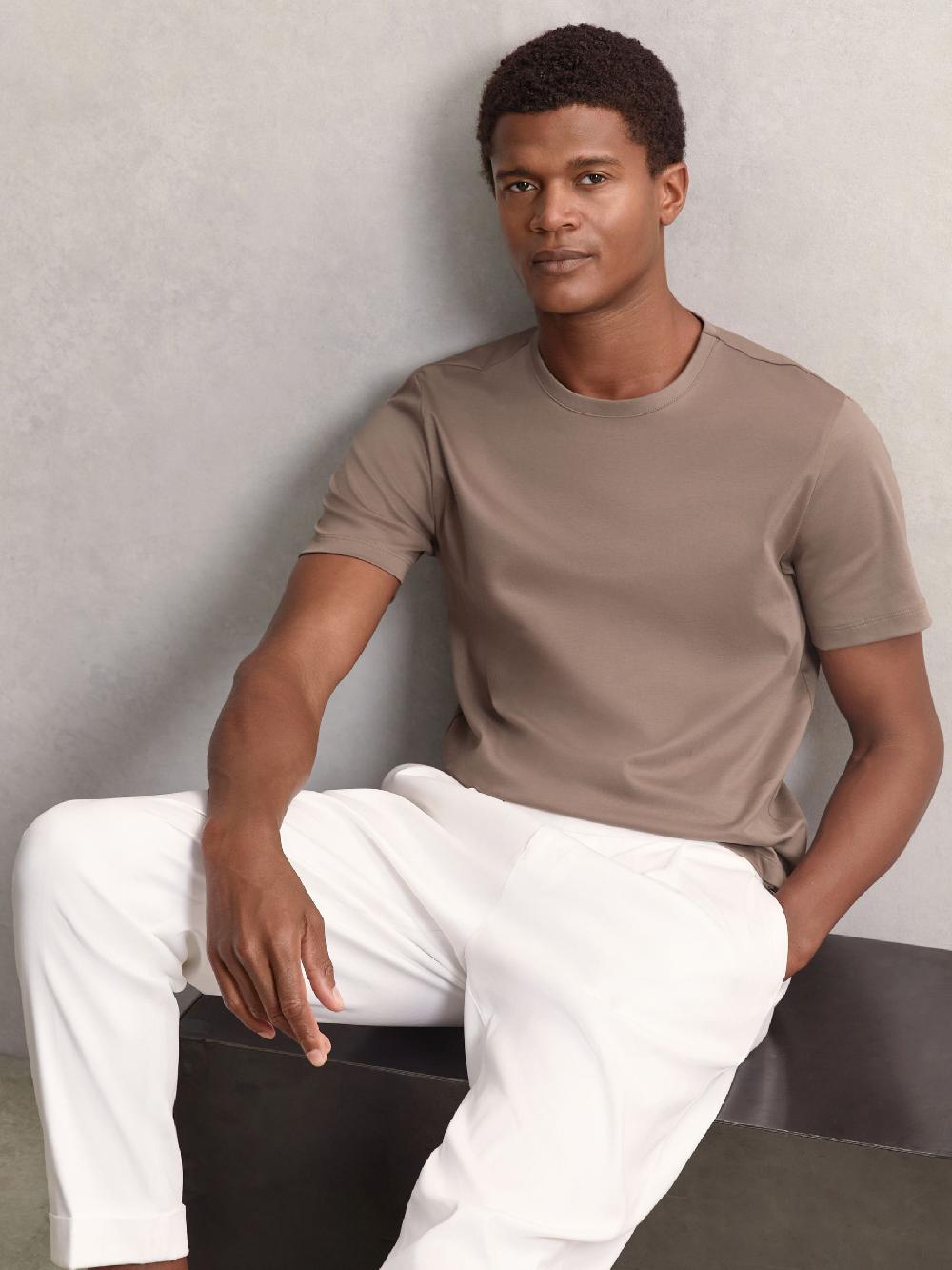 Reiss Mercerised-Cotton Crew-Neck T-Shirt In Taupe Brown