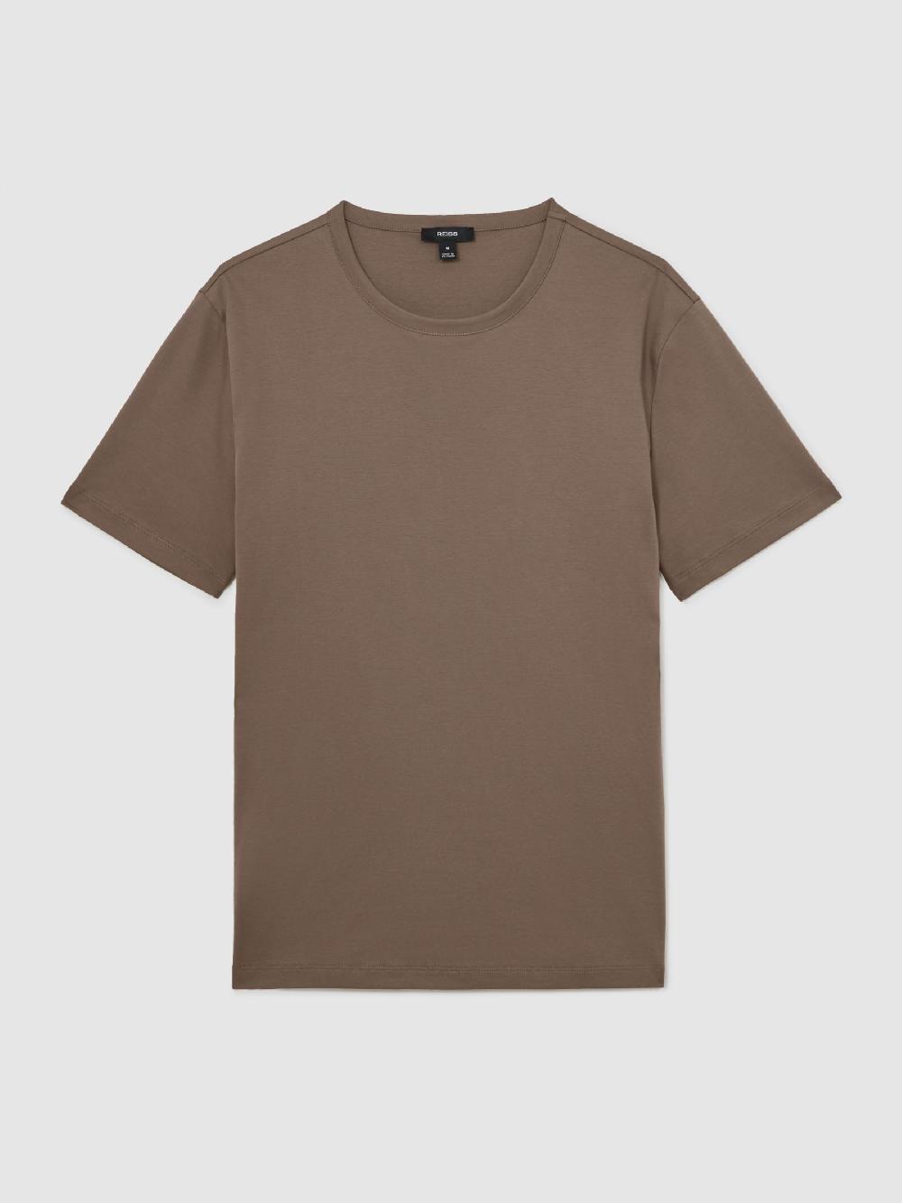 Reiss Mercerised-Cotton Crew-Neck T-Shirt In Taupe Brown