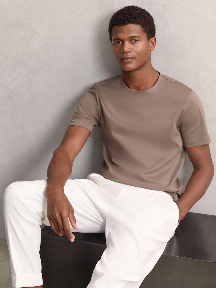 reiss Mercerised-Cotton Crew-Neck T-Shirt in Taupe Brown