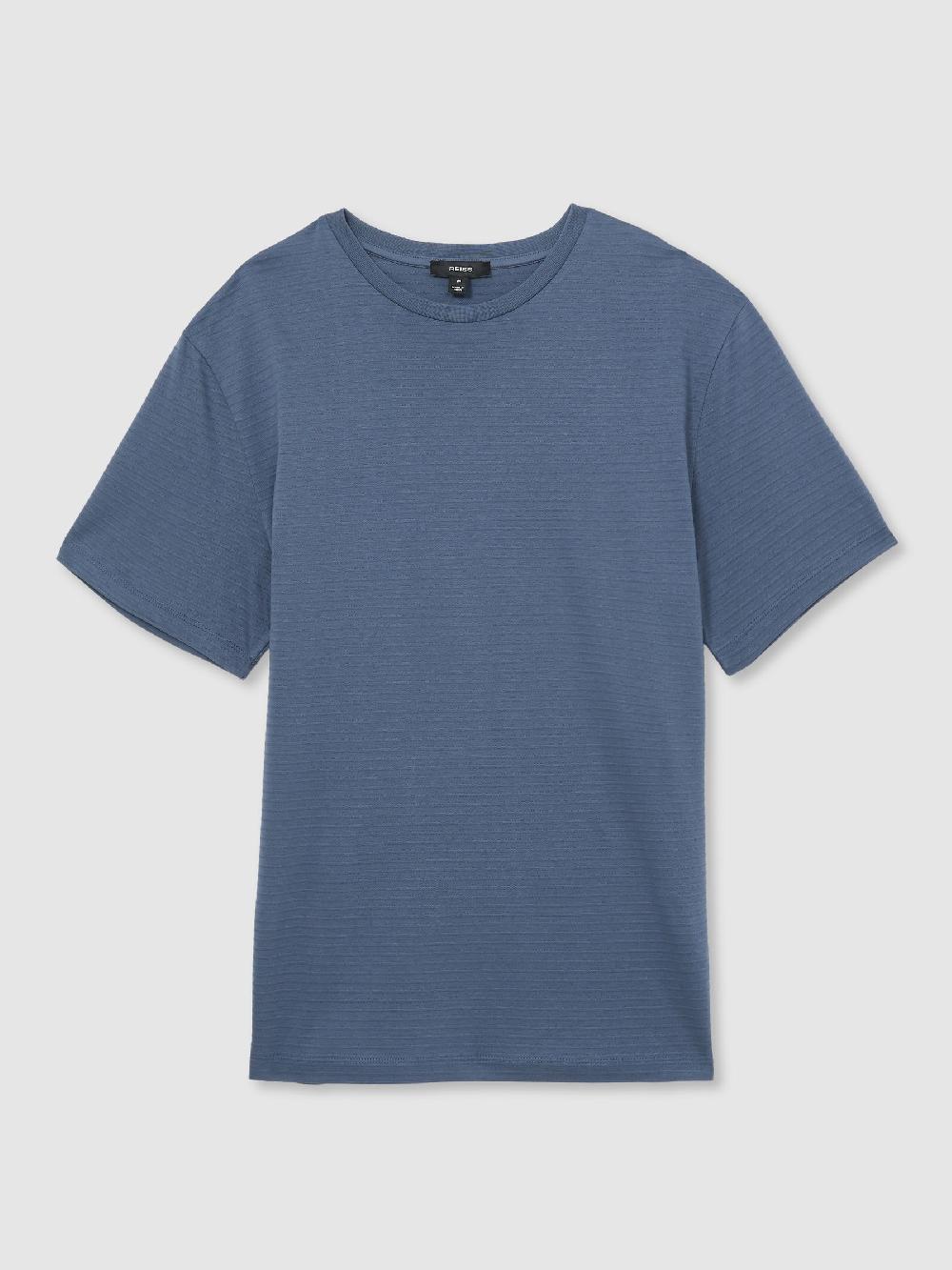 Reiss Mercerised-Cotton Ribbed T-Shirt In Airforce Blue