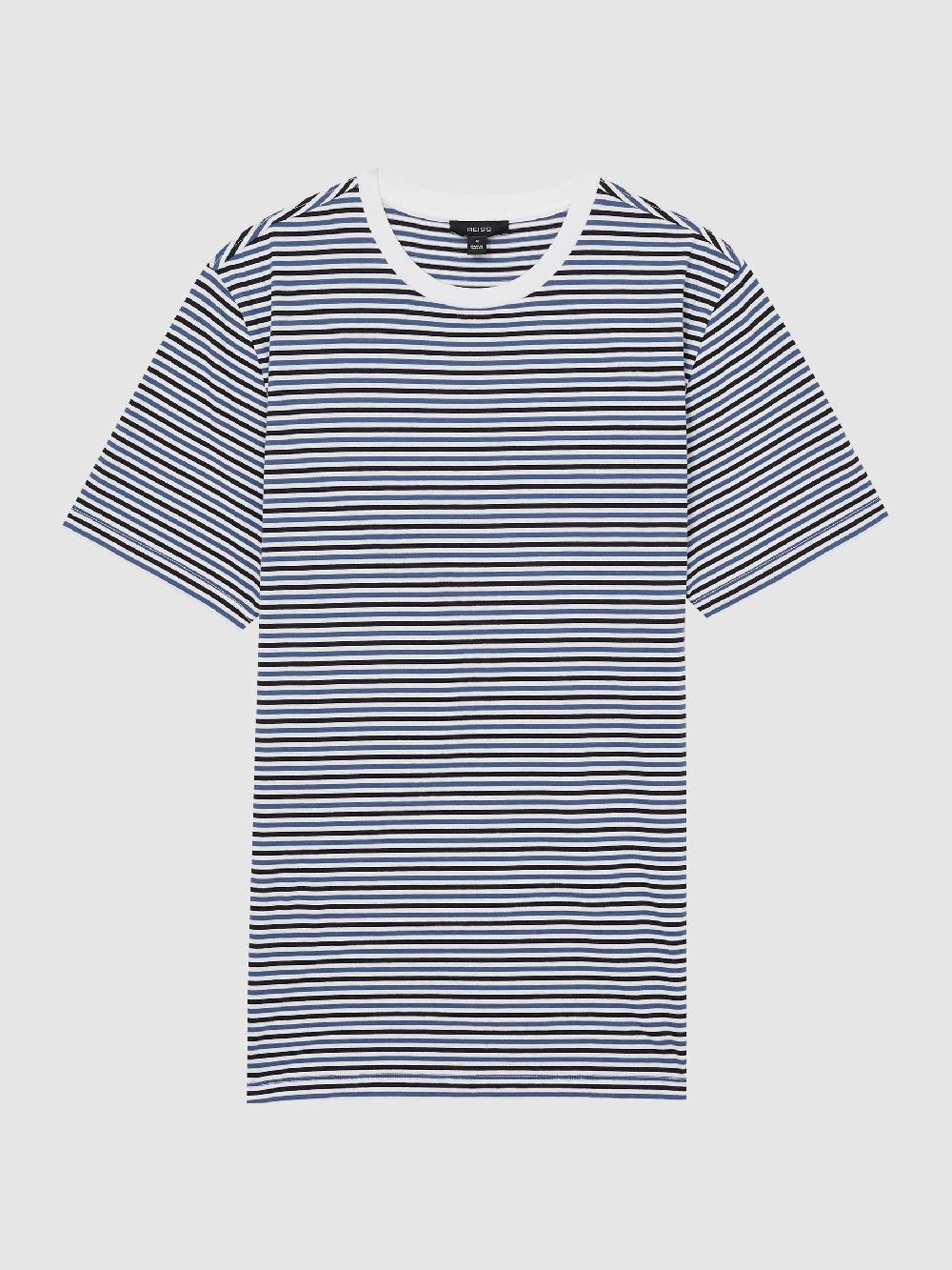 Reiss Mercerised-Cotton Stripe T-Shirt In Blue/White
