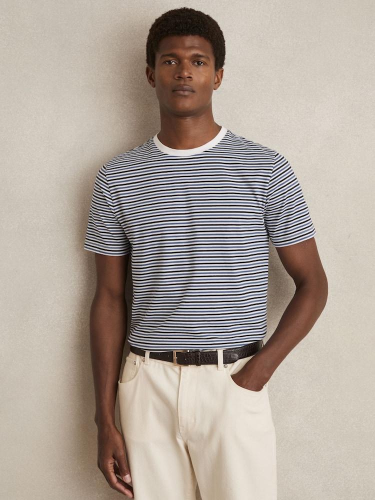reiss Mercerised-Cotton Stripe T-Shirt in Blue/White