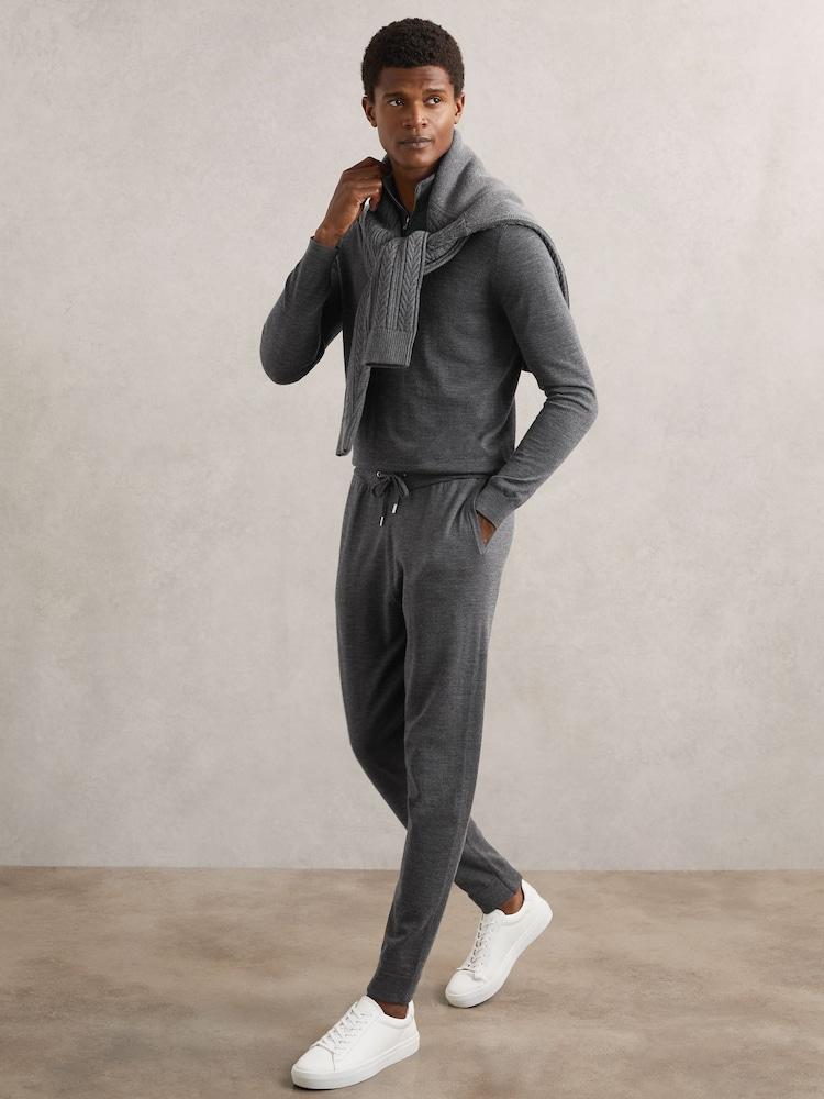 reiss Merino Wool-Blend Cuffed Joggers in Derby Grey Melange