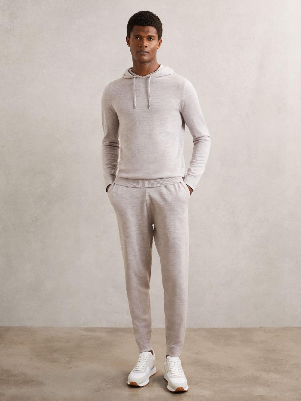 Reiss Merino Wool-Blend Cuffed Joggers In Wicker Brown Melange