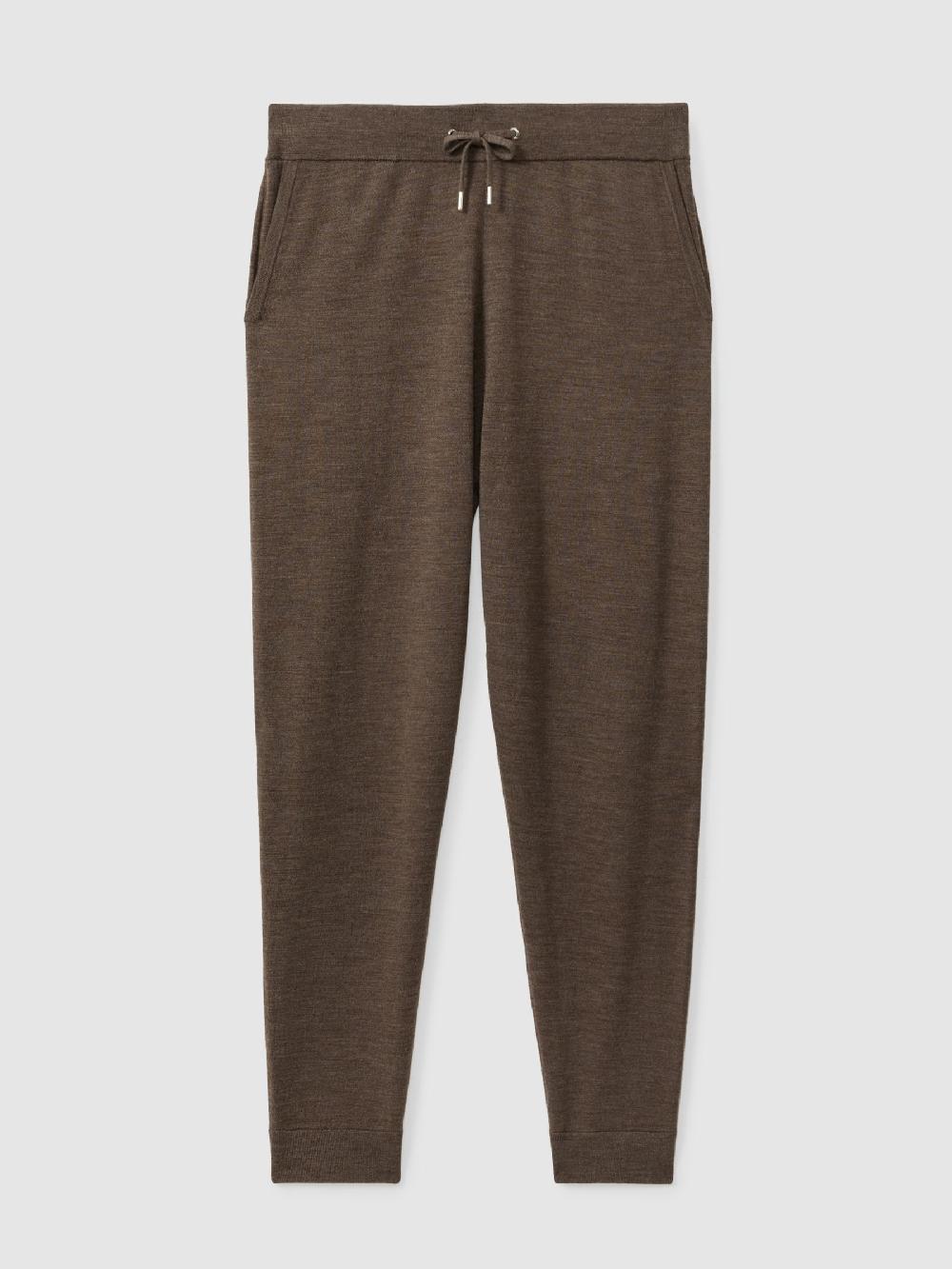 Reiss Merino Wool Blend Drawstring Joggers In Dark Brown Melange
